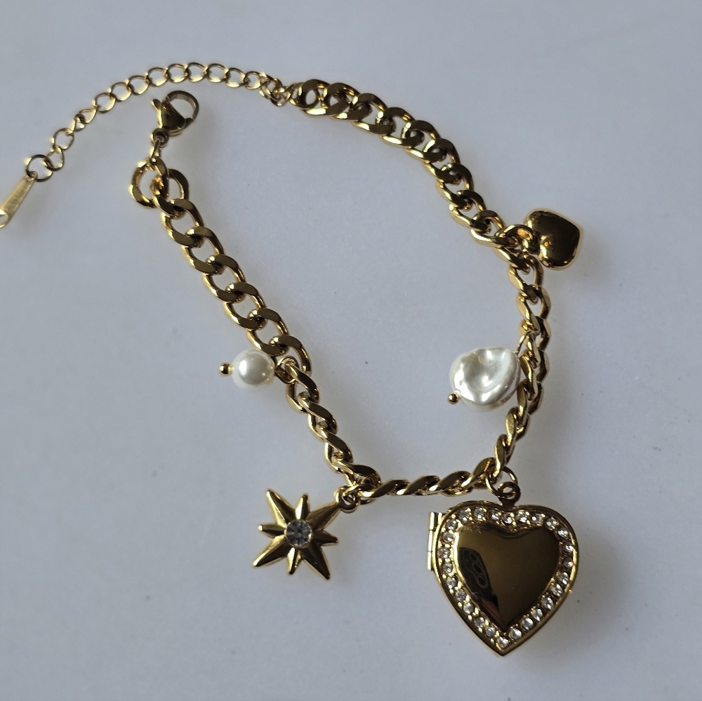 Gold Heart Locket Bracelet